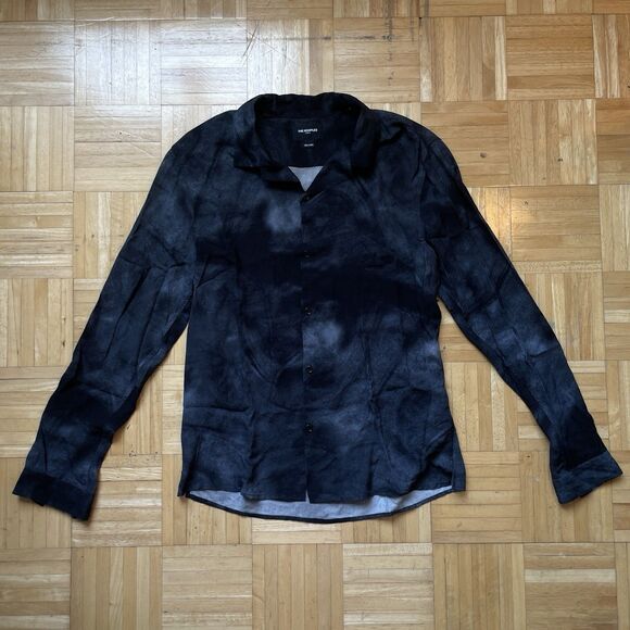 The Kooples Shirt Men Medium Black Stardust Galaxy Viscose Relaxed Long Sleeve - Picture 1 of 8